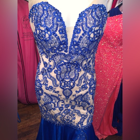 Navy Blue Beaded Prom Dress - Picture 5 of 5